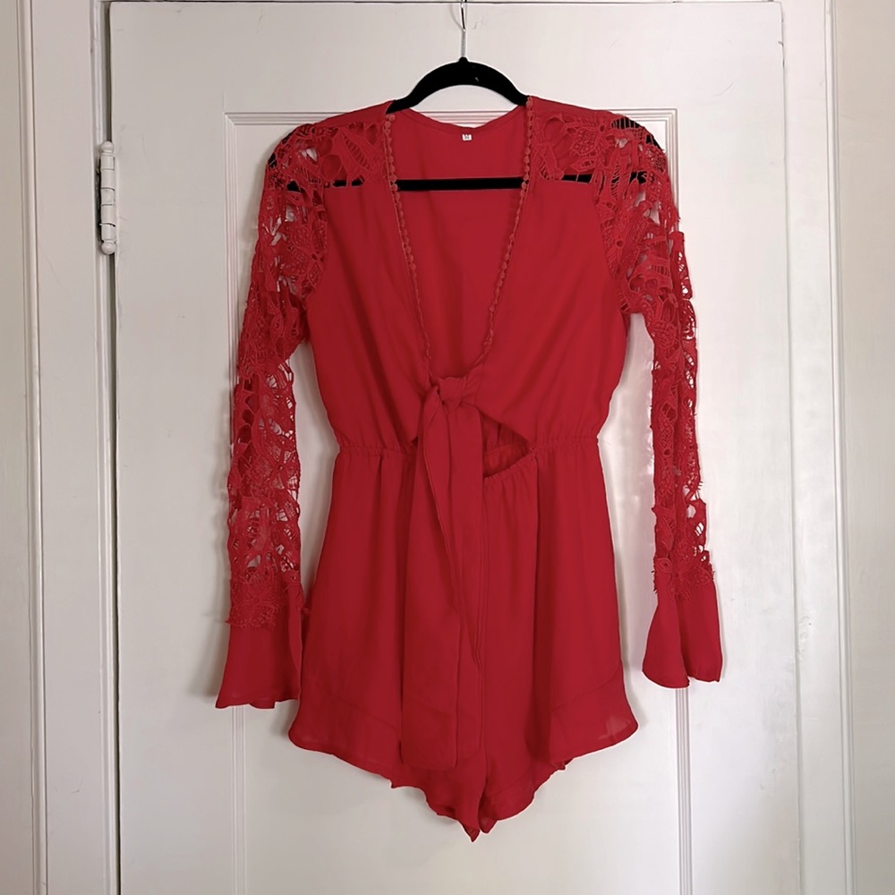 Red Boho Style Romper